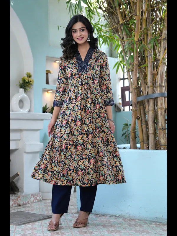 Blue_Printed_A-line_Rayon_Kurta_With_Pant_And_Dupatta