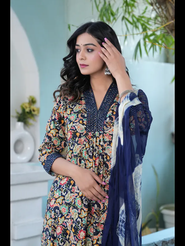 Blue_Printed_A-line_Rayon_Kurta_With_Pant_And_Dupatta