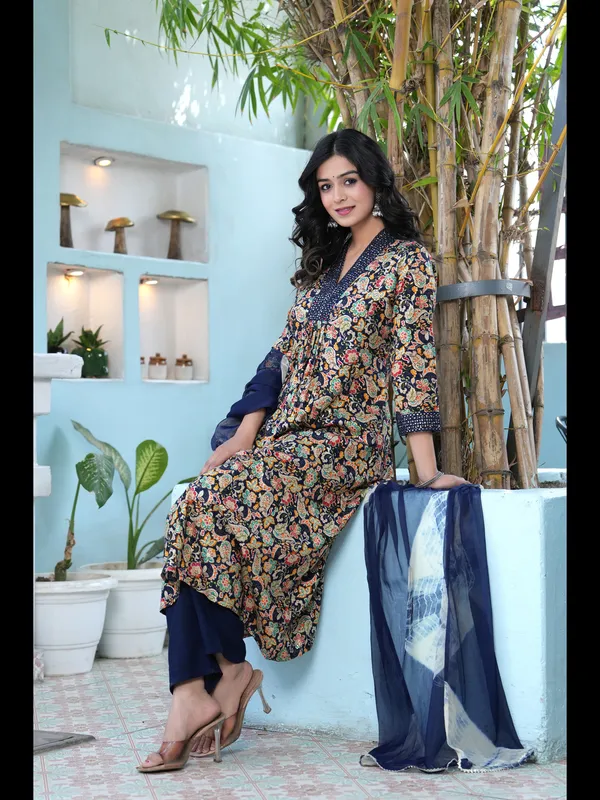 Blue_Printed_A-line_Rayon_Kurta_With_Pant_And_Dupatta