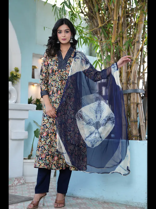Blue_Printed_A-line_Rayon_Kurta_With_Pant_And_Dupatta