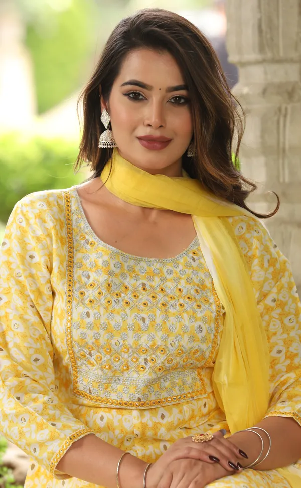 Yellow_Anarkali_Rayon_Printed_Embroidered_Kurta_With_Pant_Dupatta