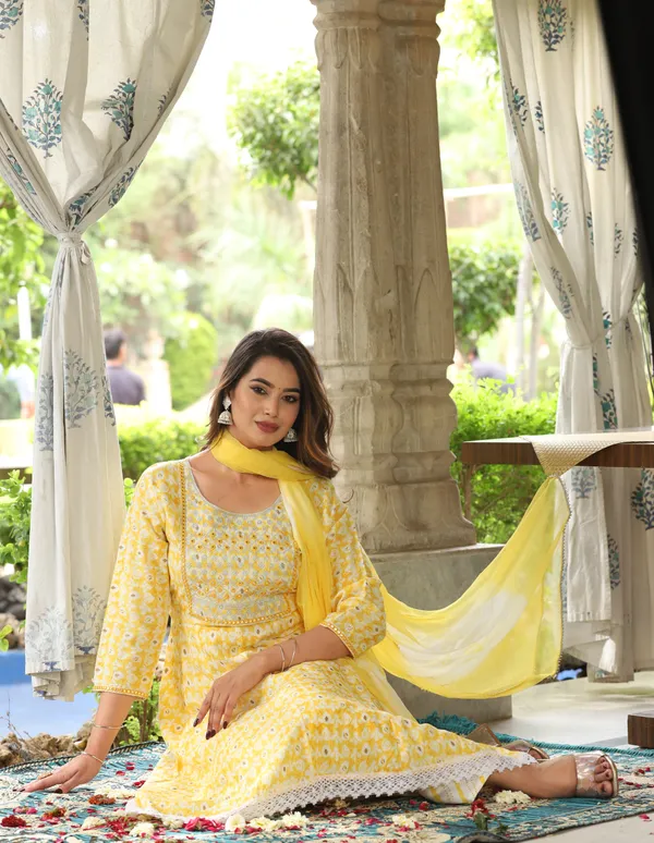 Yellow_Anarkali_Rayon_Printed_Embroidered_Kurta_With_Pant_Dupatta