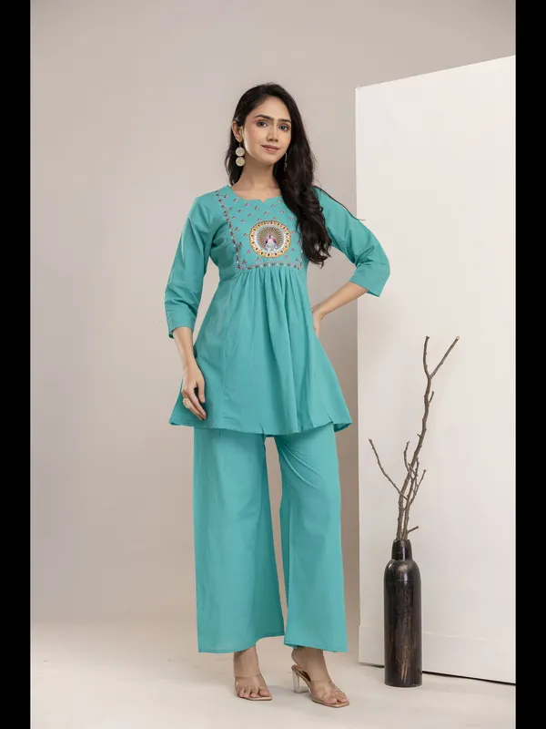 Sky_Blue_Solid_Embellished_Co-Ord_Set_For_Women