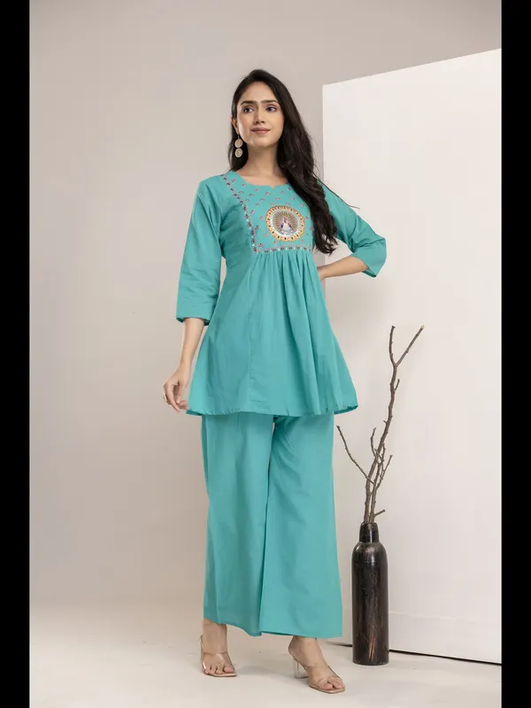 Sky_Blue_Solid_Embellished_Co-Ord_Set_For_Women