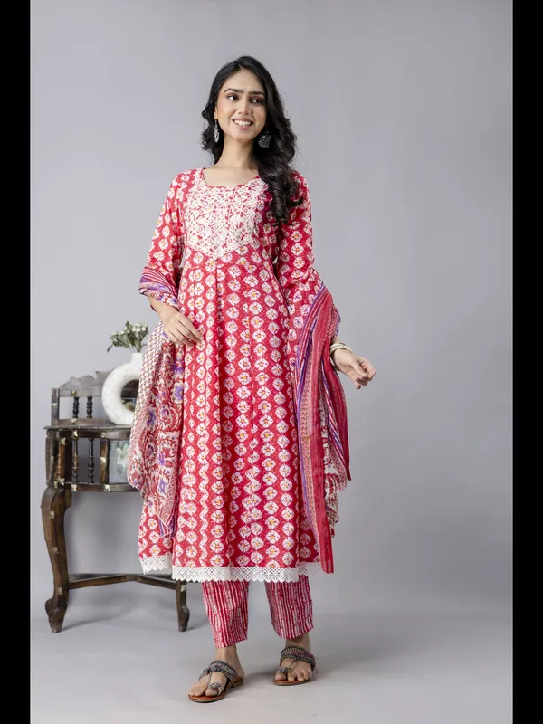 Pink_Printed_Cotton_Anarkali_Kurta_With_Pant_And_Dupatta
