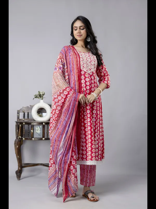 Pink_Printed_Cotton_Anarkali_Kurta_With_Pant_And_Dupatta