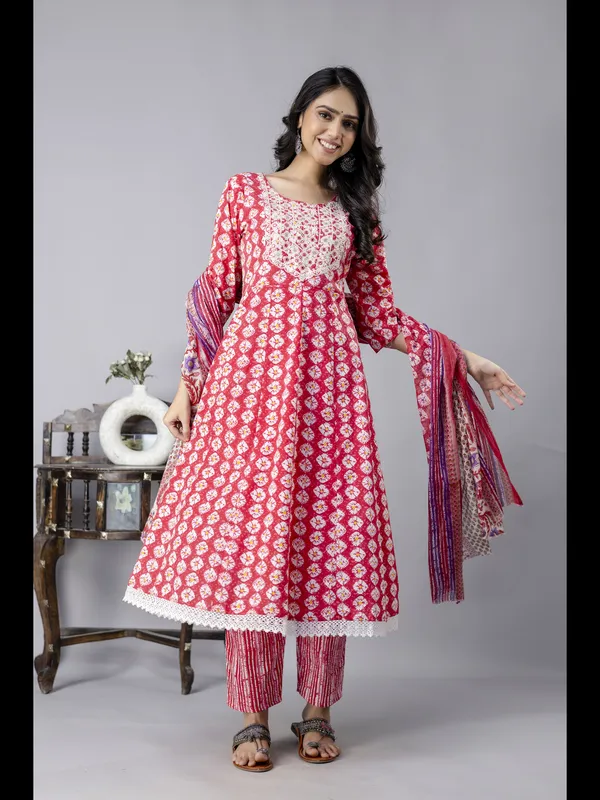 Pink_Printed_Cotton_Anarkali_Kurta_With_Pant_And_Dupatta