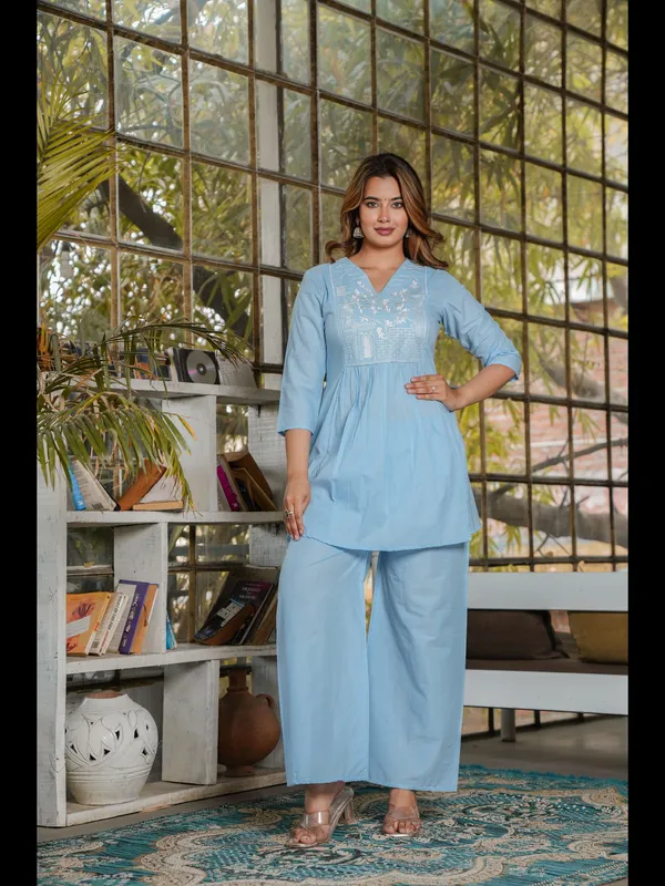 Sky_Blue_Solid_Embellished_Co-Ord_Set_For_Women
