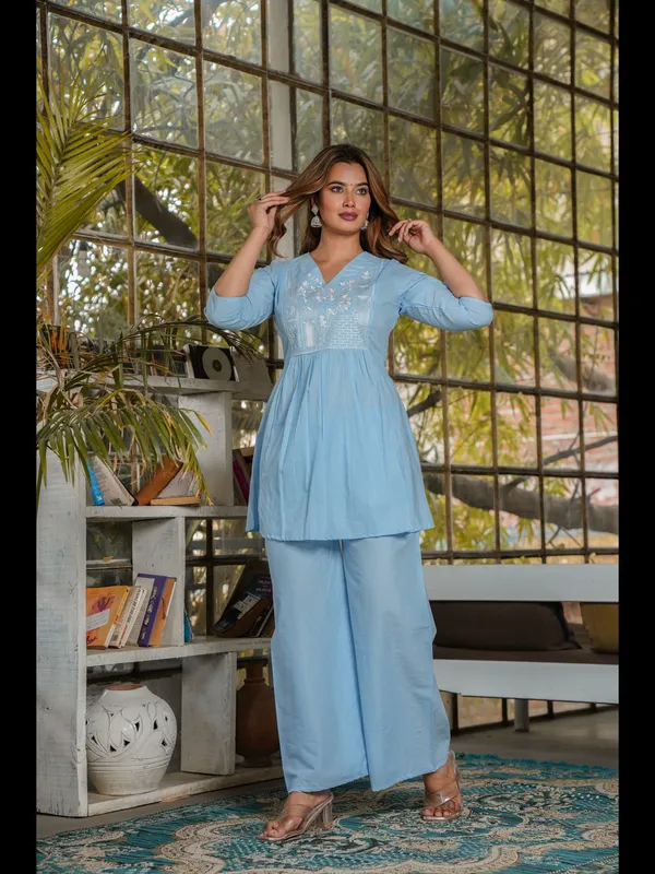 Sky_Blue_Solid_Embellished_Co-Ord_Set_For_Women