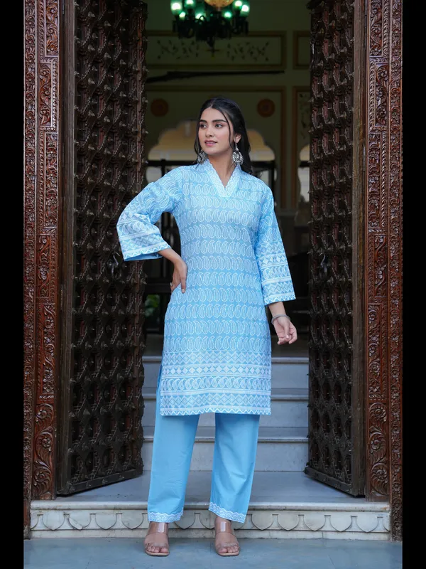 Blue_Printed_Straight_Pure_Cotton_Kurta_With_Pant