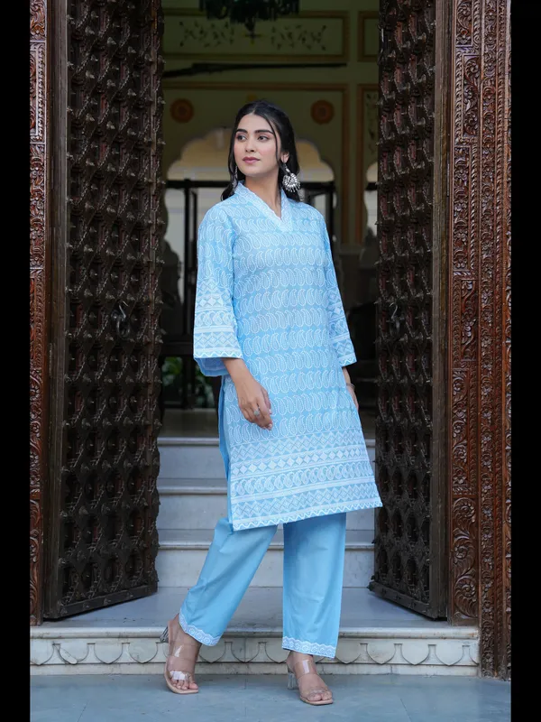 Blue_Printed_Straight_Pure_Cotton_Kurta_With_Pant
