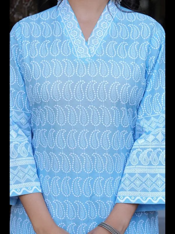 Blue_Printed_Straight_Pure_Cotton_Kurta_With_Pant