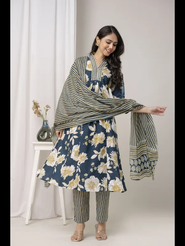 Blue_Printed_Cotton_A-Line_Kurta_With_Pant_And_Dupatta