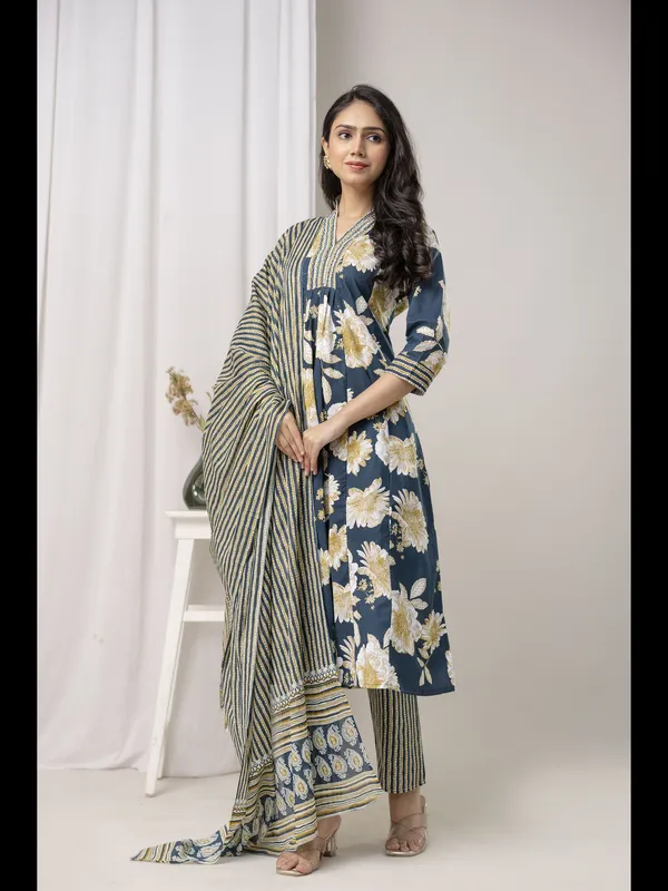 Blue_Printed_Cotton_A-Line_Kurta_With_Pant_And_Dupatta