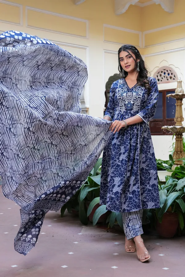 Blue_Printed_Anarkali_Pure_Cotton_Kurta_With_Pant_And_Dupatta