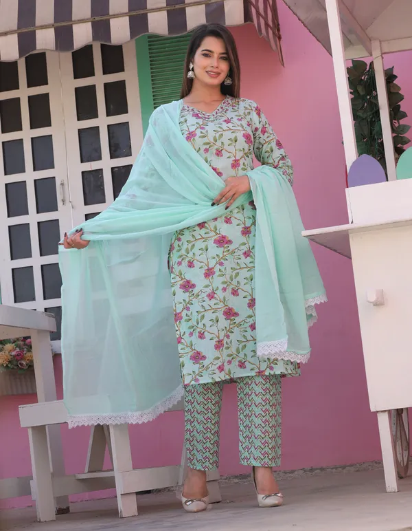 Green_Straight_Cotton_Printed_Embroidered_Kurta_With_Pant_And_Dupatta_Women_And_Girls