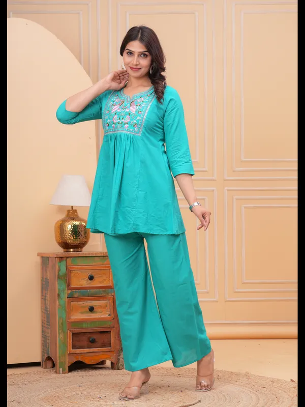 Sky_Blue_Solid_Embellished_Co-Ord_Set_For_Women