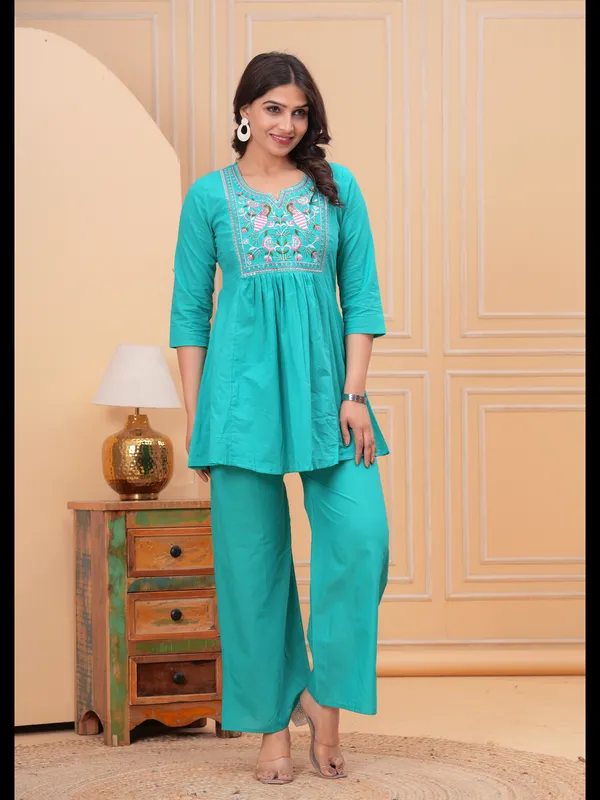 Sky_Blue_Solid_Embellished_Co-Ord_Set_For_Women