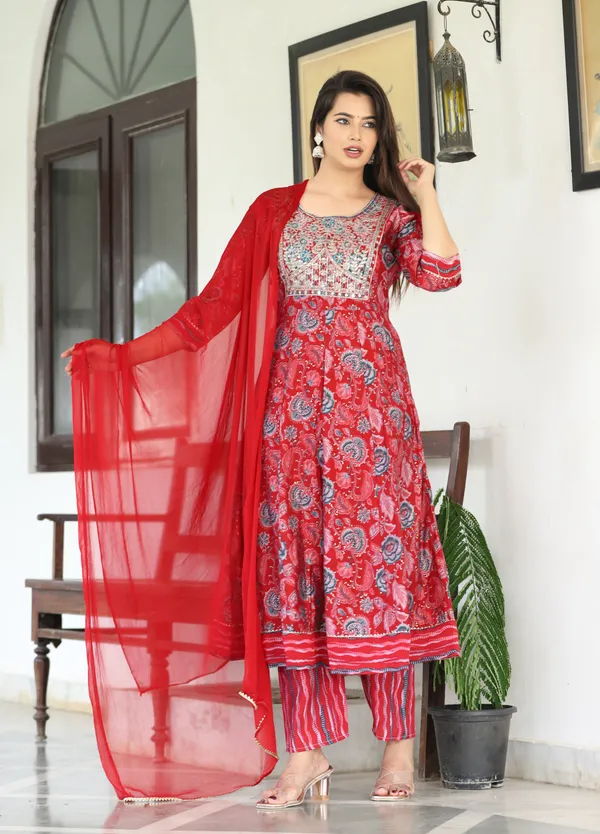 Red_Anarkali_Rayon_Printed_Embroidered_Kurta_With_Pant_And_Dupatta_For_Women