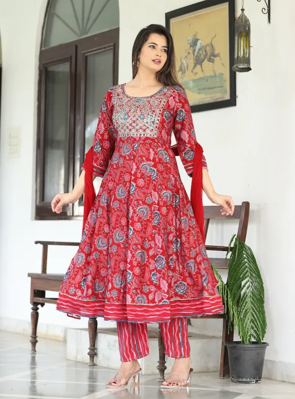 Red_Anarkali_Rayon_Printed_Embroidered_Kurta_With_Pant_And_Dupatta_For_Women