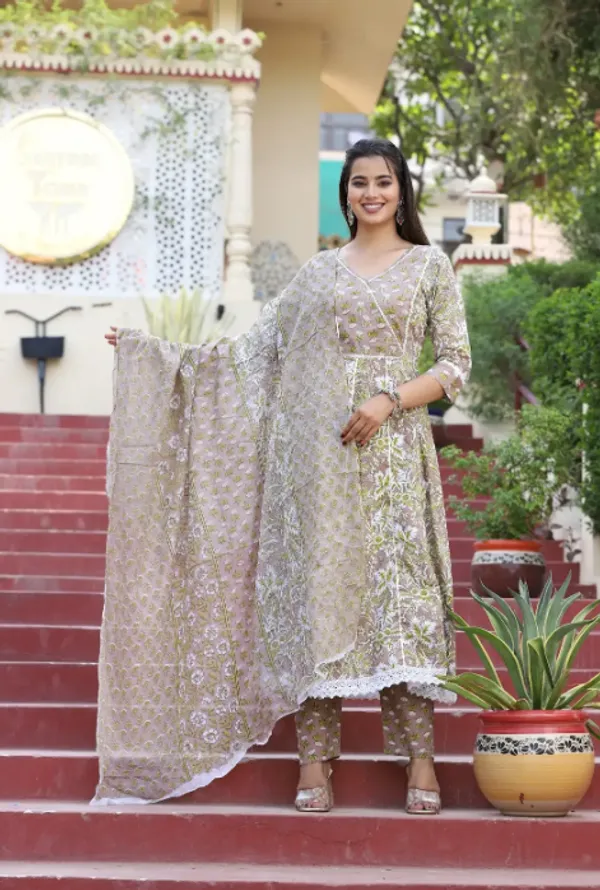 Green_Anarkali_Cotton_Printed_Embroidered_Kurta_With_Pant_Dupatta