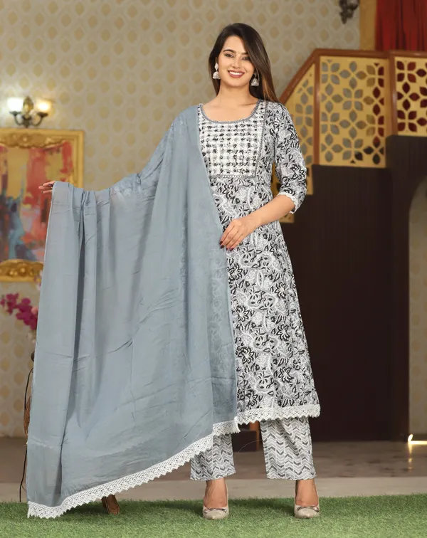 Grey_Anarkali_Cotton_Printed_Embroidered_Kurta_With_Pant_Dupatta