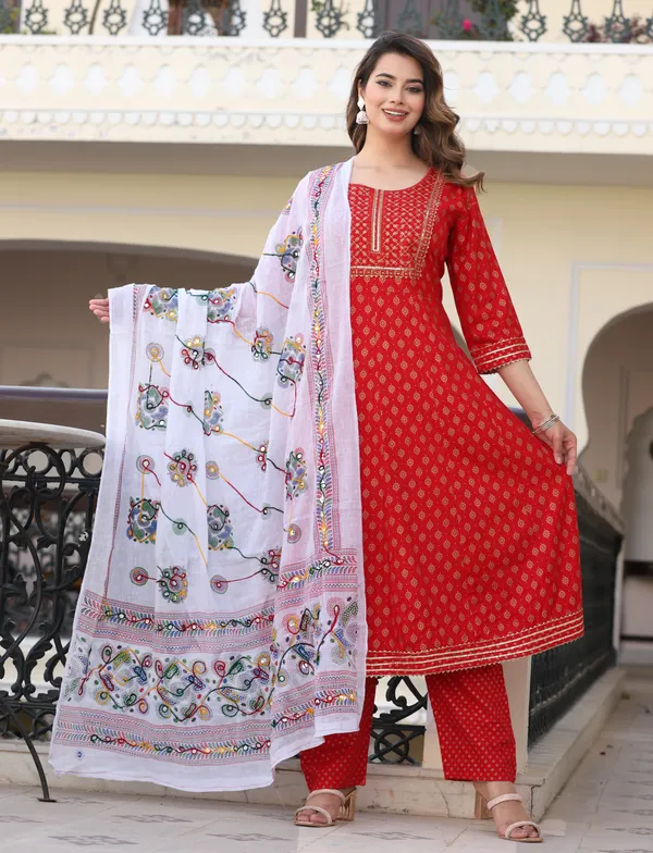Red_Anarkali_Rayon_Printd_Embroiderd_Kurta_With_Pant_And_Dupatta_Women_And_Girls
