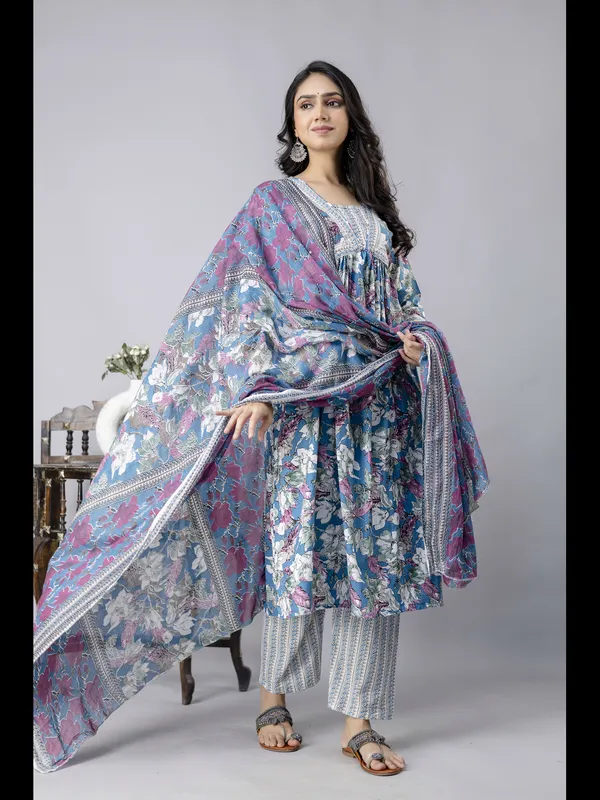 Blue_Alia_Cut_Cotton_Printed_Kurta_With_Pant_And_Dupatta