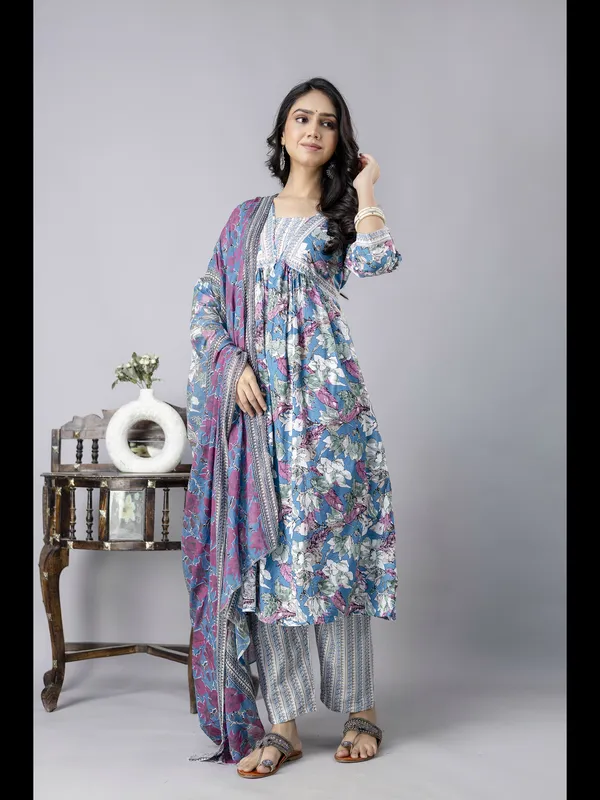 Blue_Alia_Cut_Cotton_Printed_Kurta_With_Pant_And_Dupatta