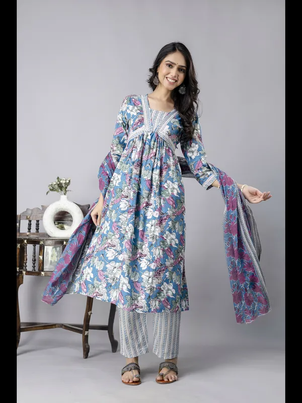 Blue_Alia_Cut_Cotton_Printed_Kurta_With_Pant_And_Dupatta