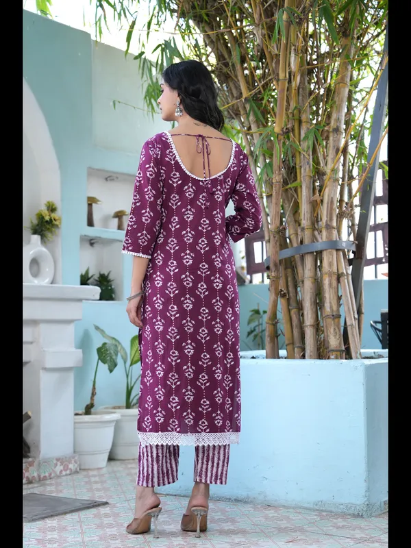 Wine_Printed_Straight_Pure_Cotton_Kurta_With_Pant_And_Dupatta