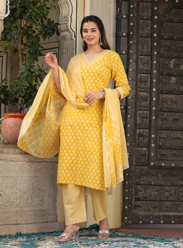 Yellow_Straight_Cotton_Printed_Kurta_With_Pant_And_Dupatta