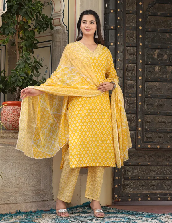 Yellow_Straight_Cotton_Printed_Kurta_With_Pant_And_Dupatta