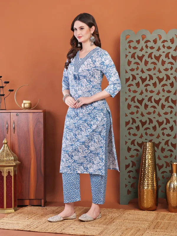 Blue_Anarkali_Cotton_Printed_Self_Design_Kurta_With_Pant_And_Dupatta_Women_And_Girls
