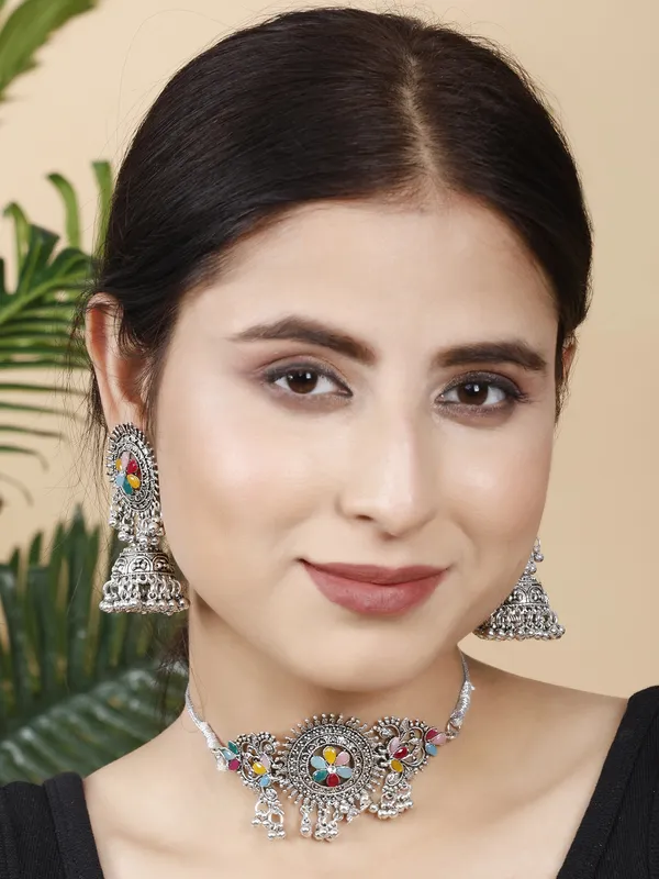 Silver_&_Multicolor_Necklace_Set_for_Women_|_Premium_Oxidised_Silver_Necklace_for_Everyday_Use