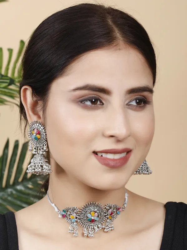 Silver_&_Multicolor_Necklace_Set_for_Women_|_Premium_Oxidised_Silver_Necklace_for_Everyday_Use