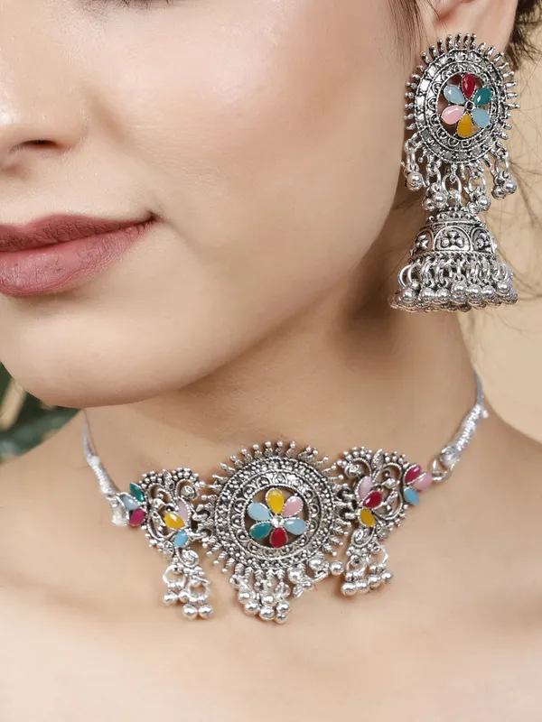 Silver_&_Multicolor_Necklace_Set_for_Women_|_Premium_Oxidised_Silver_Necklace_for_Everyday_Use