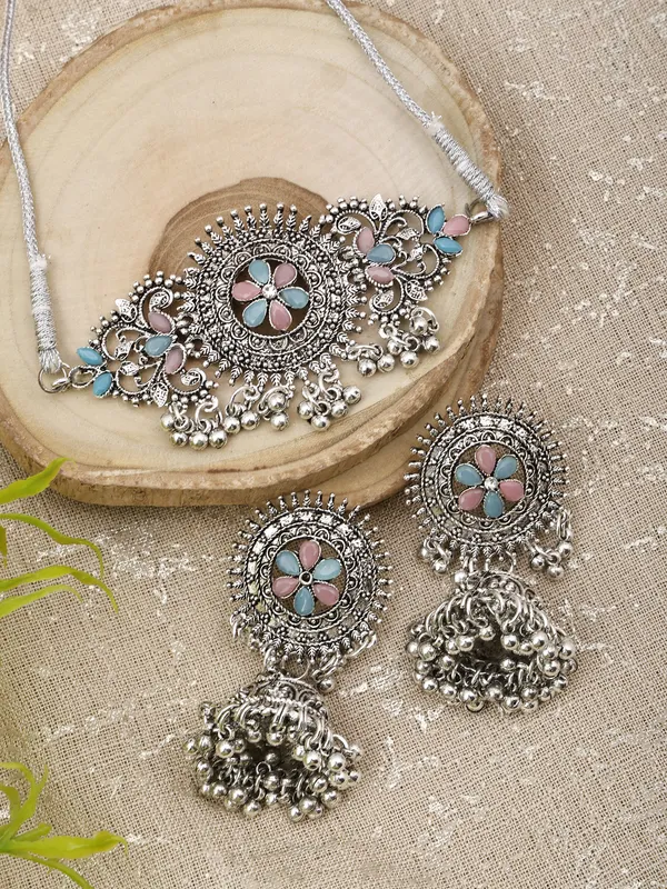Silver_&_Blue_&_Pink_Necklace_Set_for_Women_|_Premium_Alloy_Necklace_for_Everyday_Use