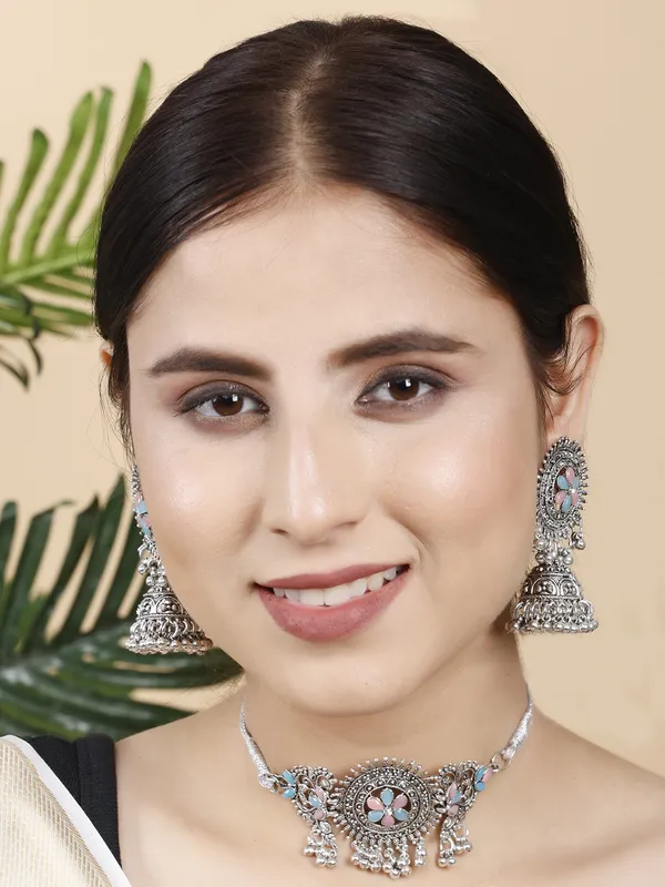 Silver_&_Blue_&_Pink_Necklace_Set_for_Women_|_Premium_Alloy_Necklace_for_Everyday_Use