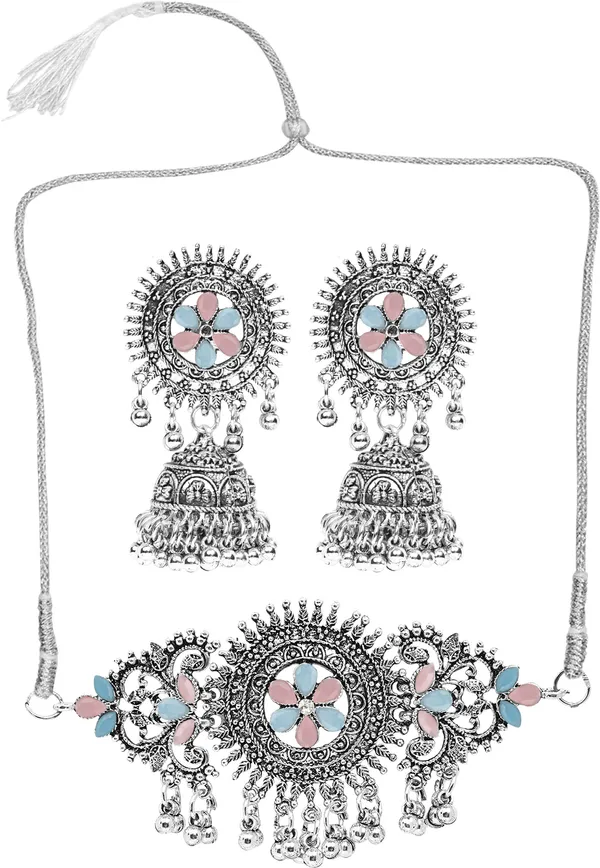 Silver_&_Blue_&_Pink_Necklace_Set_for_Women_|_Premium_Alloy_Necklace_for_Everyday_Use