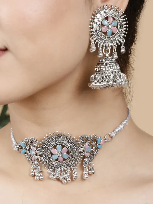 Silver_&_Blue_&_Pink_Necklace_Set_for_Women_|_Premium_Alloy_Necklace_for_Everyday_Use