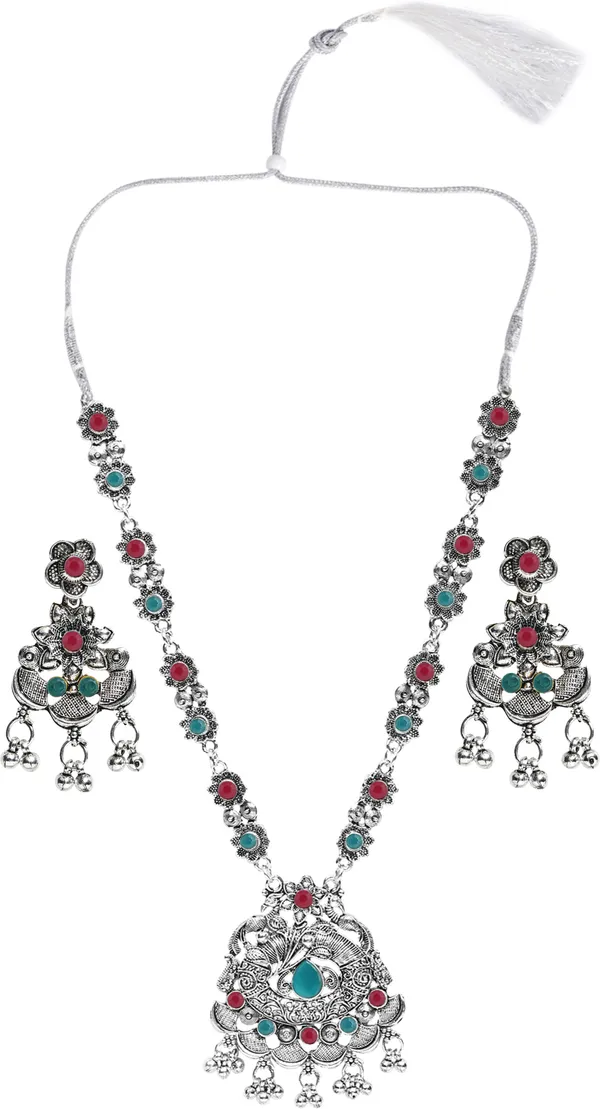 Silver_&_Green_&_Maroon_Necklace_Set_for_Women_|_Premium_Oxidised_Silver_Necklace_for_Everyday_Use