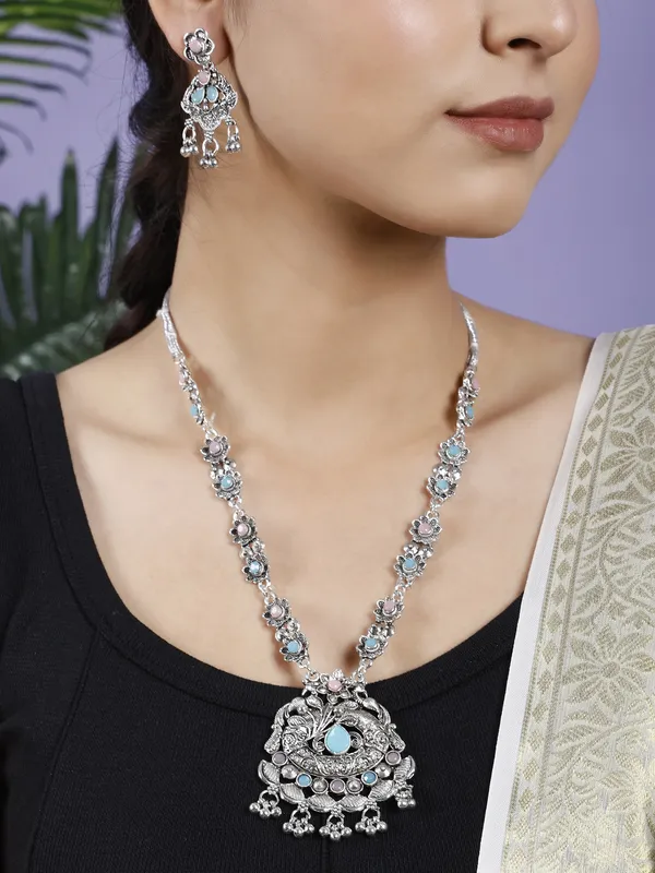 Beige_&_Silver_&_Pink_Necklace_Set_for_Women_|_Premium_Oxidised_Silver_Necklace_for_Everyday_Use