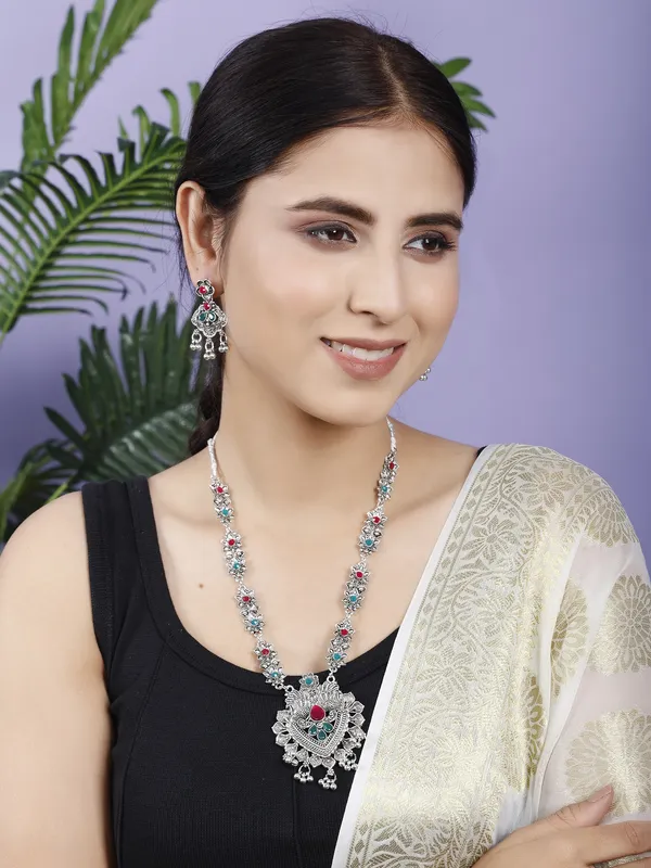 Maroon_&_Green_Necklace_Set_for_Women_|_Premium_Oxidised_Silver_Necklace_for_Everyday_Use
