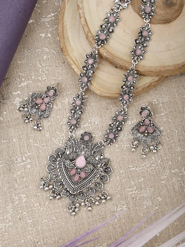 Silver_&_Pink_Necklace_Set_for_Women_|_Premium_Oxidised_Silver_Necklace_for_Everyday_Use