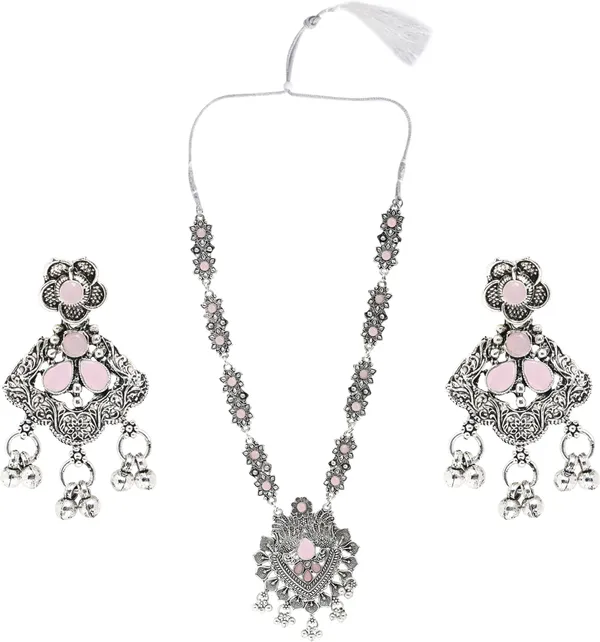 Silver_&_Pink_Necklace_Set_for_Women_|_Premium_Oxidised_Silver_Necklace_for_Everyday_Use