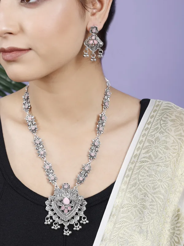 Silver_&_Pink_Necklace_Set_for_Women_|_Premium_Oxidised_Silver_Necklace_for_Everyday_Use