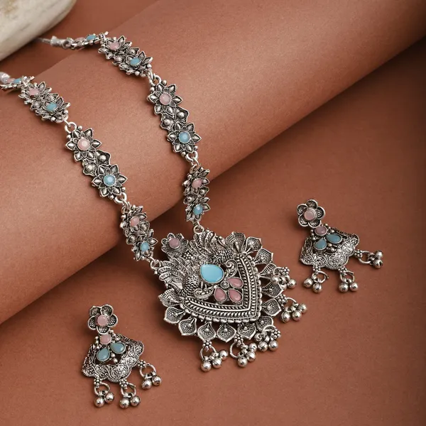 Silver_&_Pink_Necklace_Set_for_Women_|_Premium_Oxidised_Silver_Necklace_for_Everyday_Use