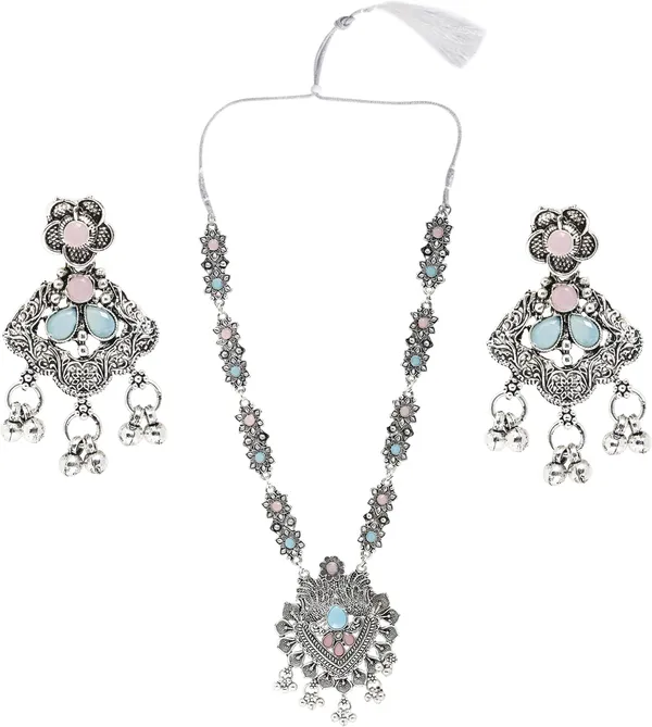Silver_&_Pink_Necklace_Set_for_Women_|_Premium_Oxidised_Silver_Necklace_for_Everyday_Use