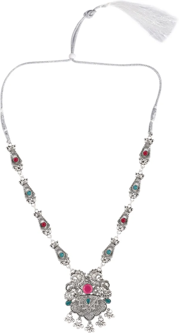 Silver_&_Green_&_Pink_Necklace_Set_for_Women_|_Premium_Oxidised_Silver_Necklace_for_Everyday_Use